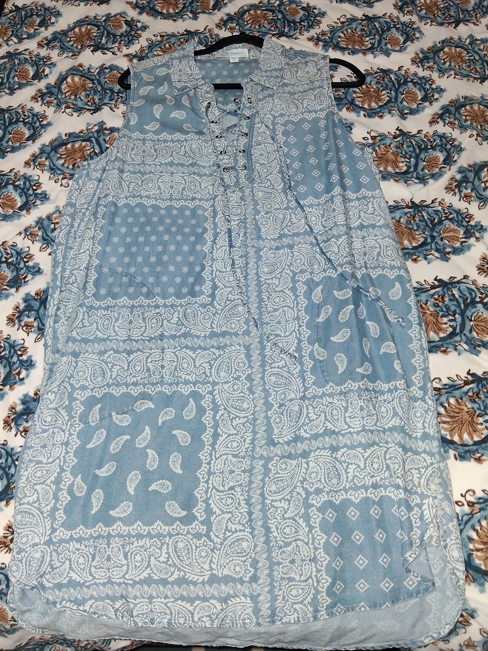 Light Blue Paisley Patchwork Sleeveless Dress